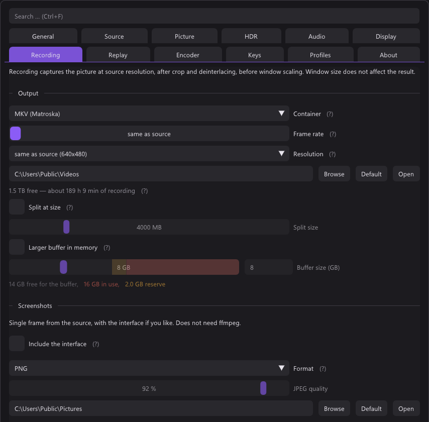 The Recording tab